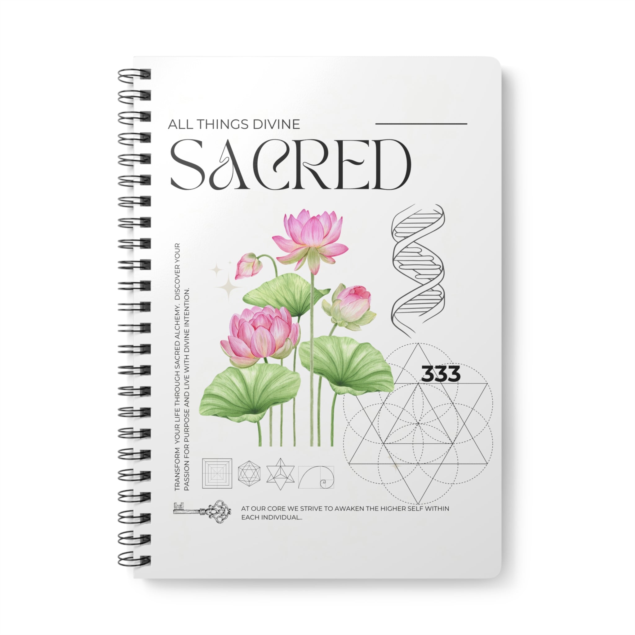Sacred Lotus Notebook — Spiritual Journal with 'All Things Divine' Design