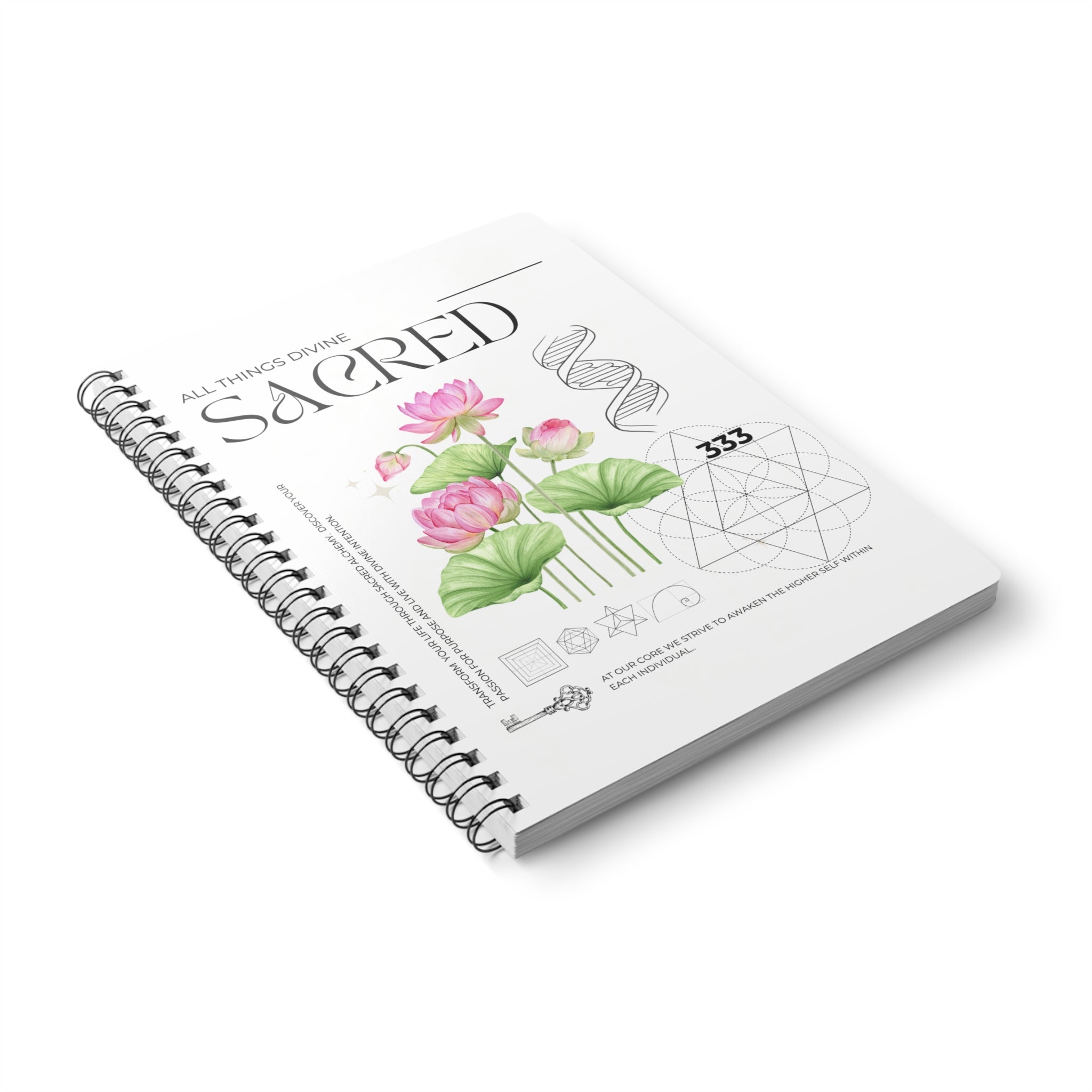 Sacred Lotus Notebook — Spiritual Journal with 'All Things Divine' Design