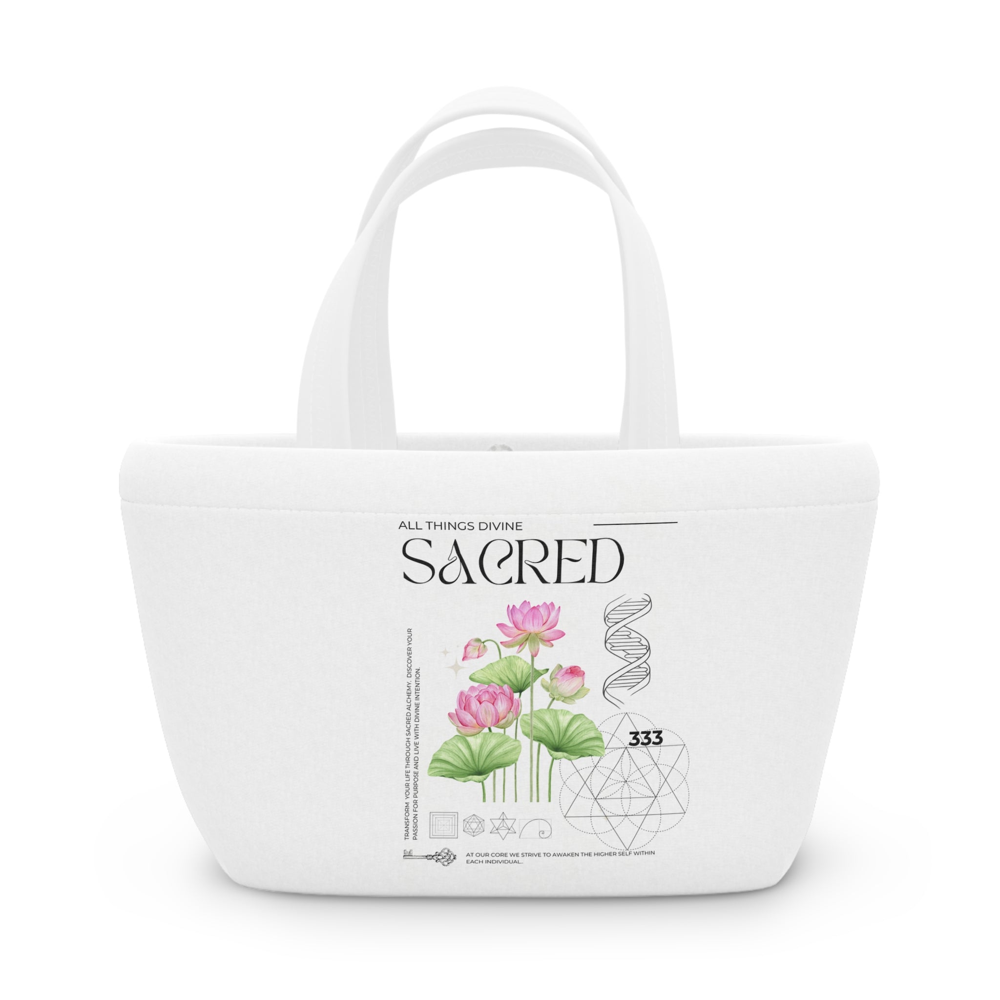 Sacred Lotus Insulated Lunch Bag — Floral Spiritual Tote