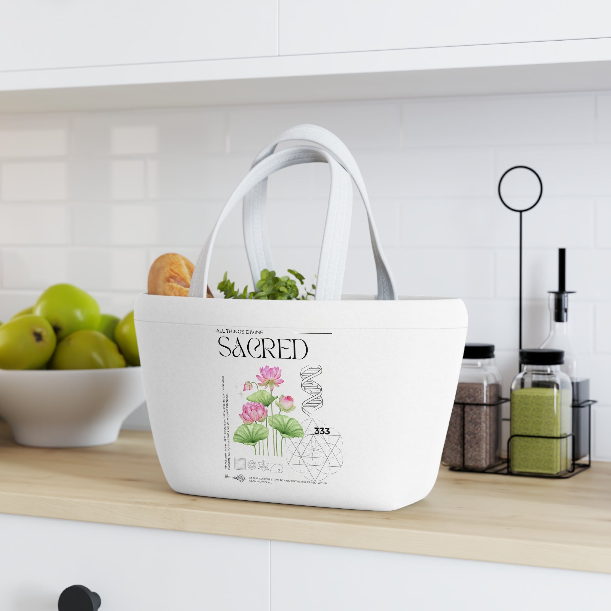 Sacred Lotus Insulated Lunch Bag — Floral Spiritual Tote