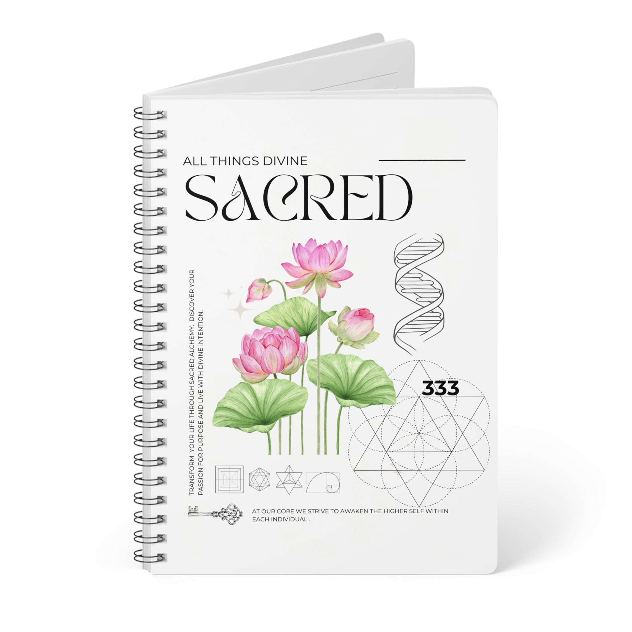 Sacred Lotus Notebook — Spiritual Journal with 'All Things Divine' Design